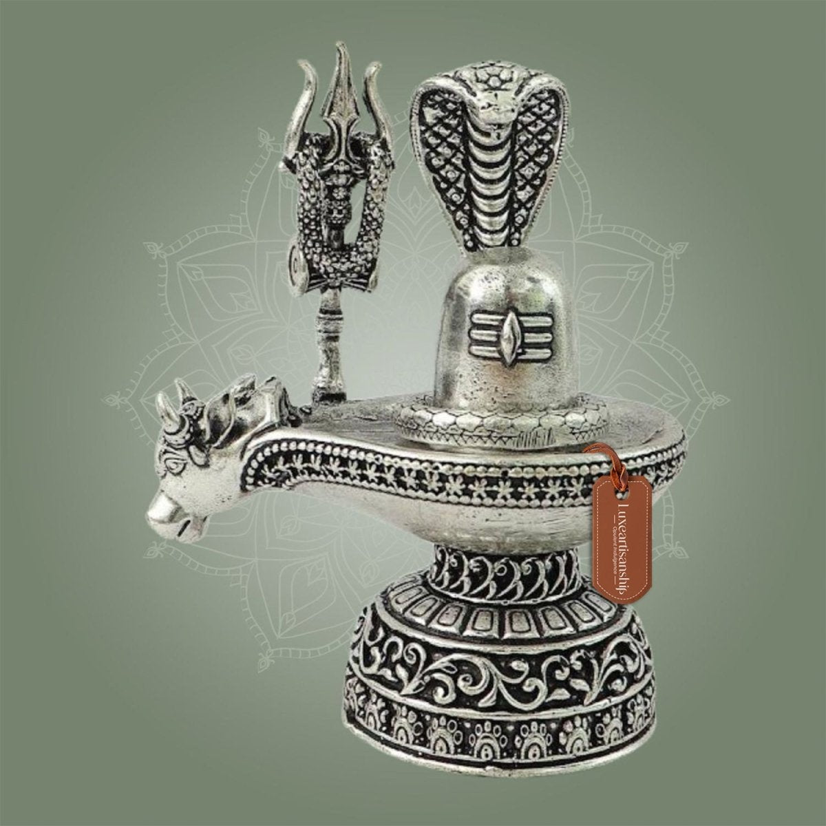 Brass Shivling Idol – 4" Silver Finish Shiva Energy Statue for Pooja & Prosperity