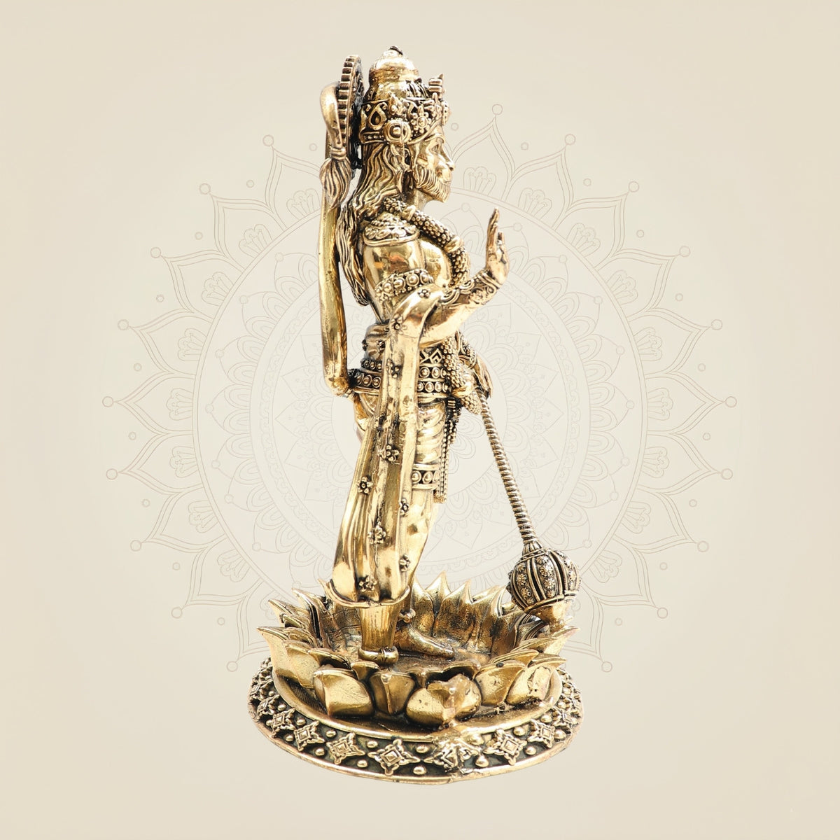 Brass Standing Hanuman Idol on Lotus – Superfine Finish Pooja Murti 8"