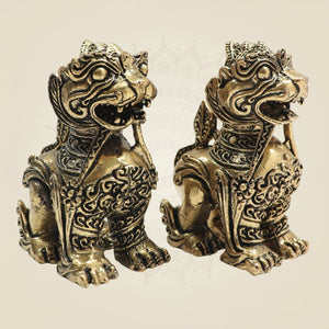 Brass Yali Guardian Lion 3"โ Majestic Keeper of Strength (Set of 2) - Luxeartisanship