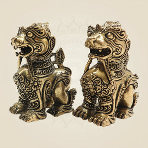 Brass Yali Guardian Lion 3"โ Majestic Keeper of Strength (Set of 2) - Luxeartisanship
