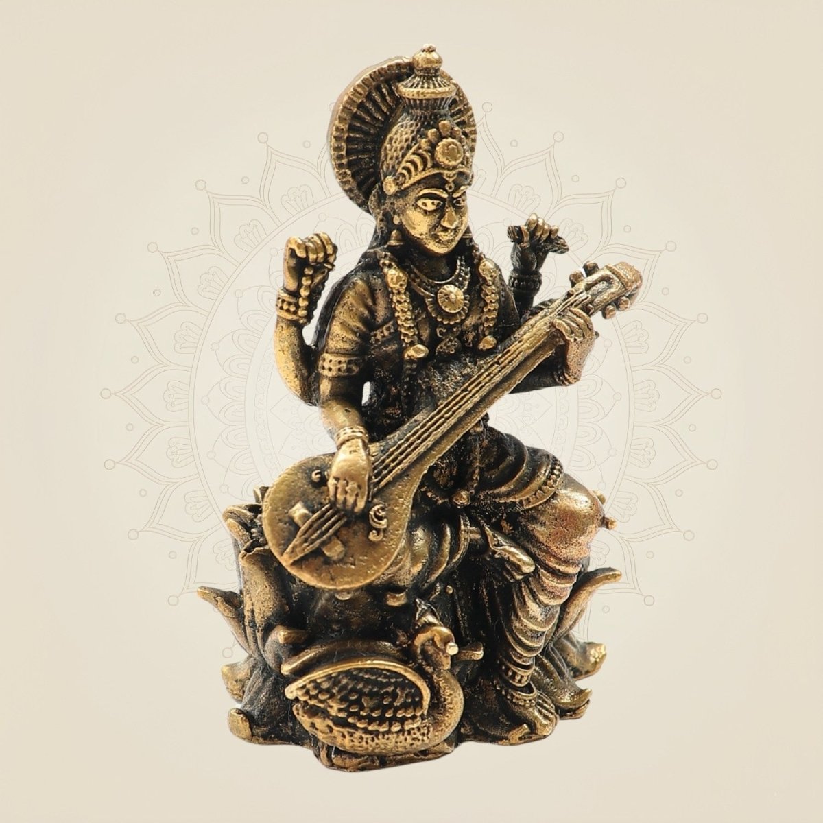 Bronze Chaturbhuja Saraswati Sculpture - Luxeartisanship