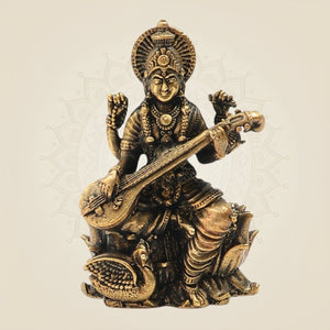 Bronze Chaturbhuja Saraswati Idol - Luxeartisanship