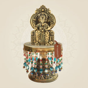 Chaturbhuj Ganesha Seated on Chowki 7.5"– Compact Sacred Piece - Luxeartisanship