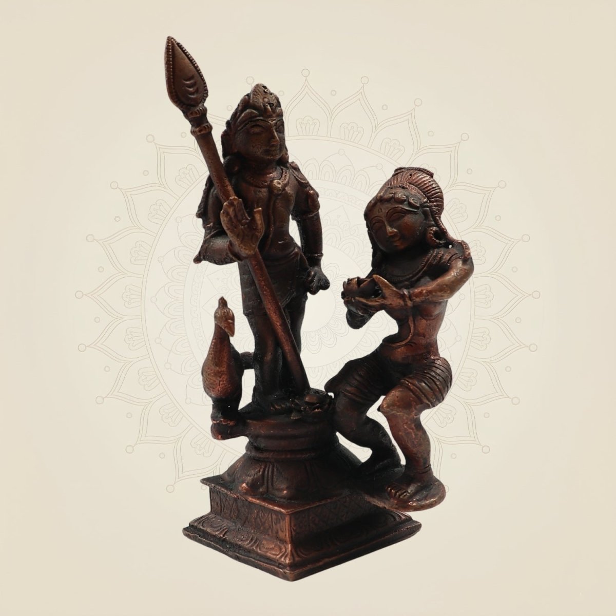 Copper Lord Murugan with DevaSena 6"– Handcrafted Statue of Divine Grace - Luxeartisanship