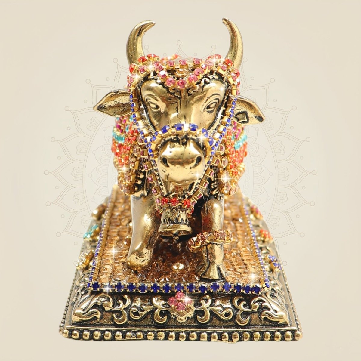 Brass Nandi Bull Statue with Rhinestone Work
