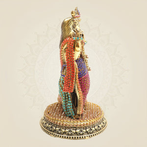 Radha Krishna Brass Idol with Rhinestone Detailing