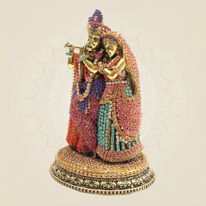 Radha Krishna Brass Murti with Rhinestone Detailing