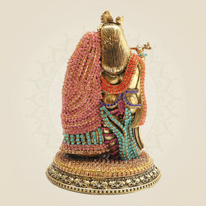 Radha Krishna Brass Statue with Rhinestone Detailing