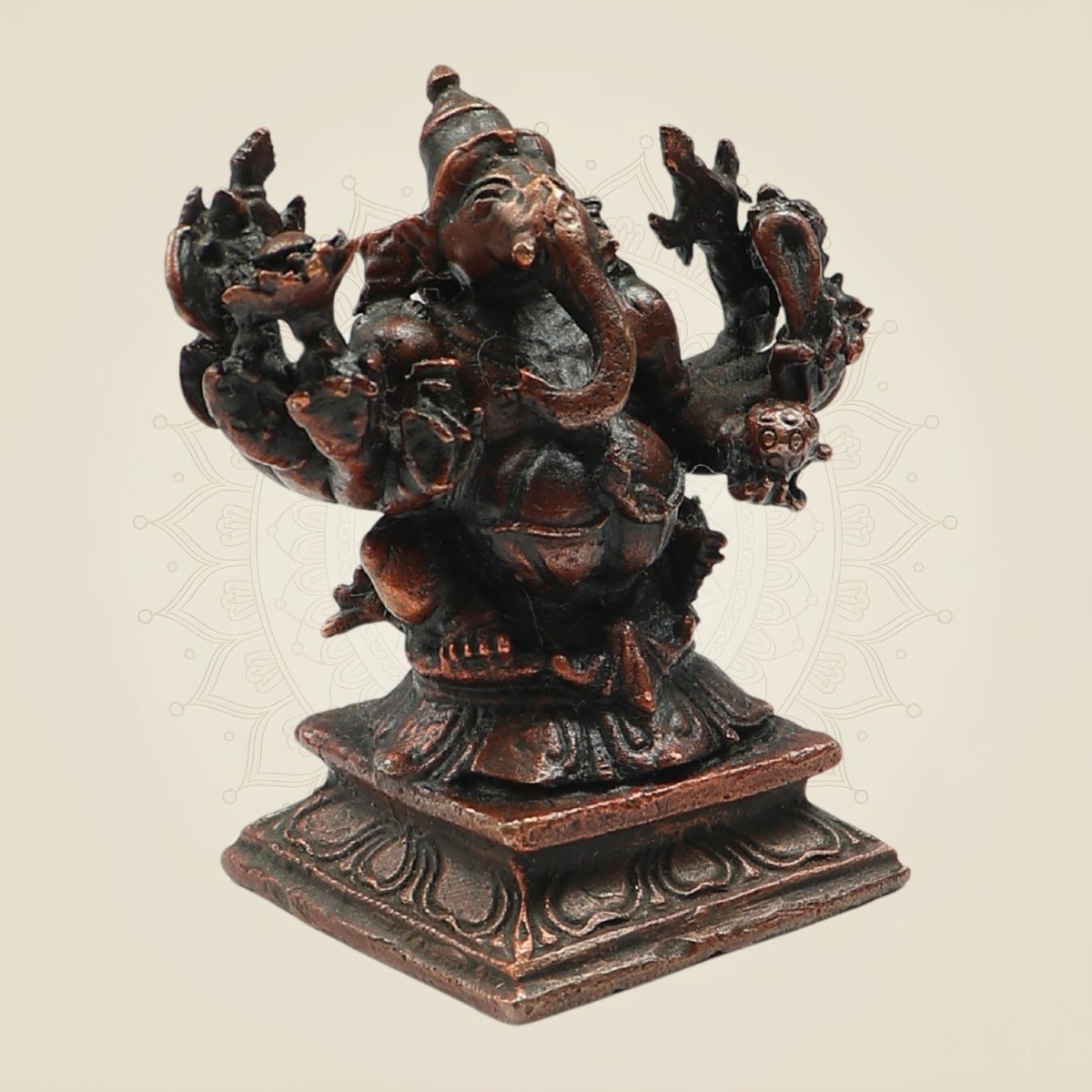 Exquisite Small Copper Eight - Armed Ganesha Statue 3"– Artistic Divine Idol - Luxeartisanship