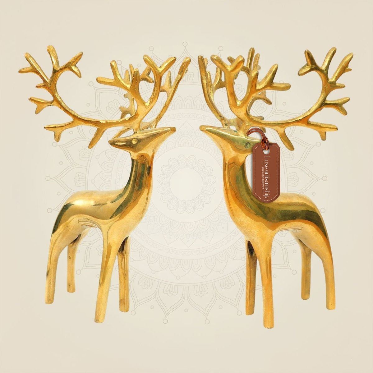 Handcrafted Brass Deer Pair Statue – 9.25 Inch Artistic Statue for Home & Office Décor