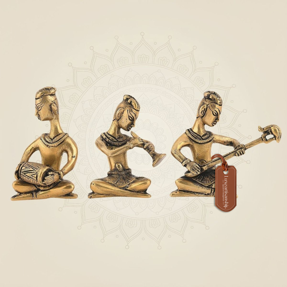 Brass Musician Figurines Set of 3 – Handcrafted Showpieces for Home Decor 4.25