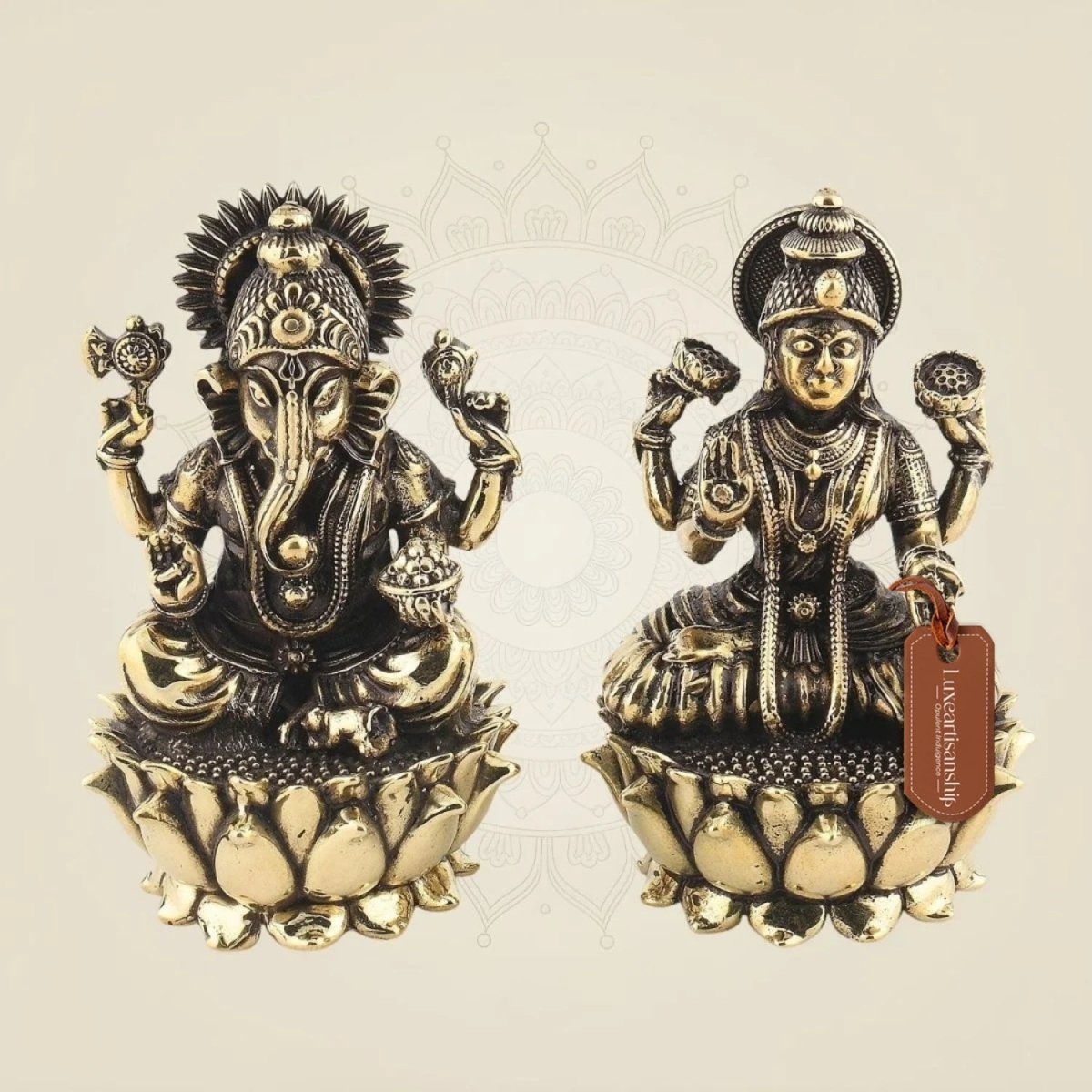 Lakshmi Ganesh Brass Idol 3" – Handcrafted Superfine Lightweight Divine Decor