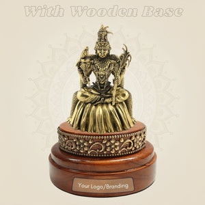 Lalita Devi Brass Idol (4″) Presented on a Hand - Finished Round Wooden Platform - Luxeartisanship