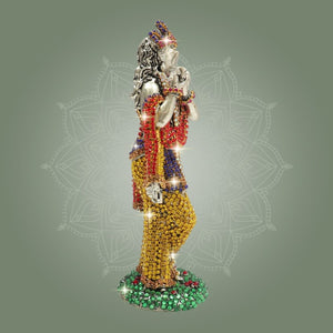 Lord Krishna Brass Idol 6" Jewellery Stone Work - Decorative Home Decor - Luxeartisanship