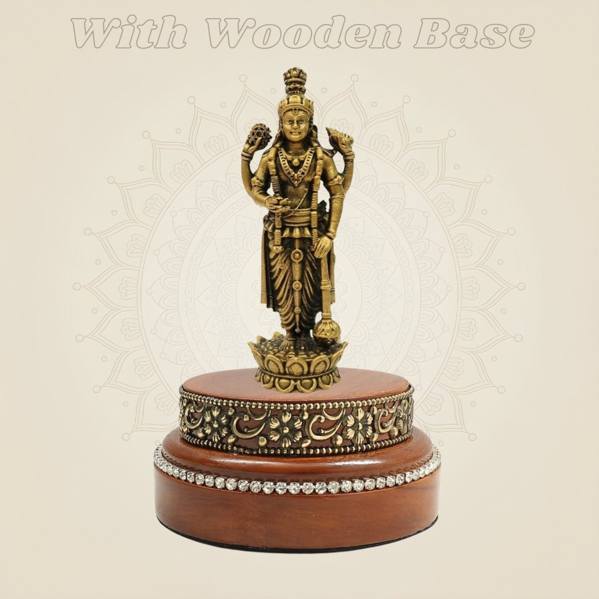 Bronze Vishnu Idol Placed on a Square Wooden Platform