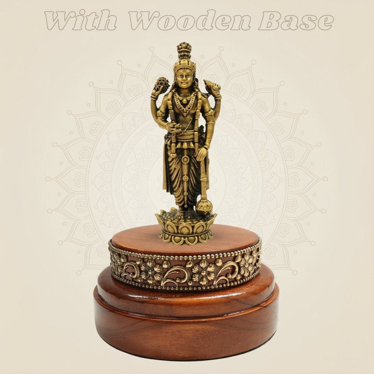 Lord Vishnu Bronze Sculpture Placed on a Square Wooden Platform