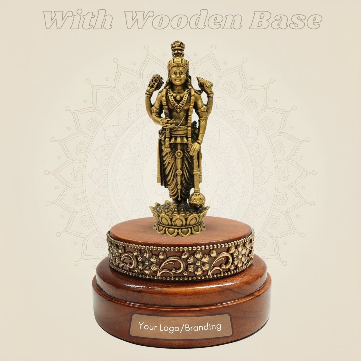 Lord Vishnu Bronze Idol Placed on a Square Wooden Platform