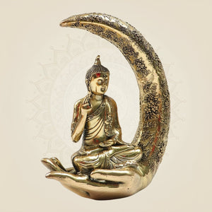 Meditating Moon Buddha Brass Statue 6.25" for Home & Office Decor - Luxeartisanship