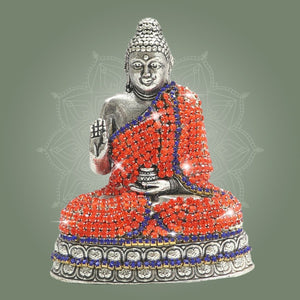 Meditation Brass Buddha Idol Accented with Radiant Stone 4" - Luxeartisanship