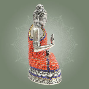 Meditation Brass Buddha Idol Accented with Radiant Stone 4" - Luxeartisanship