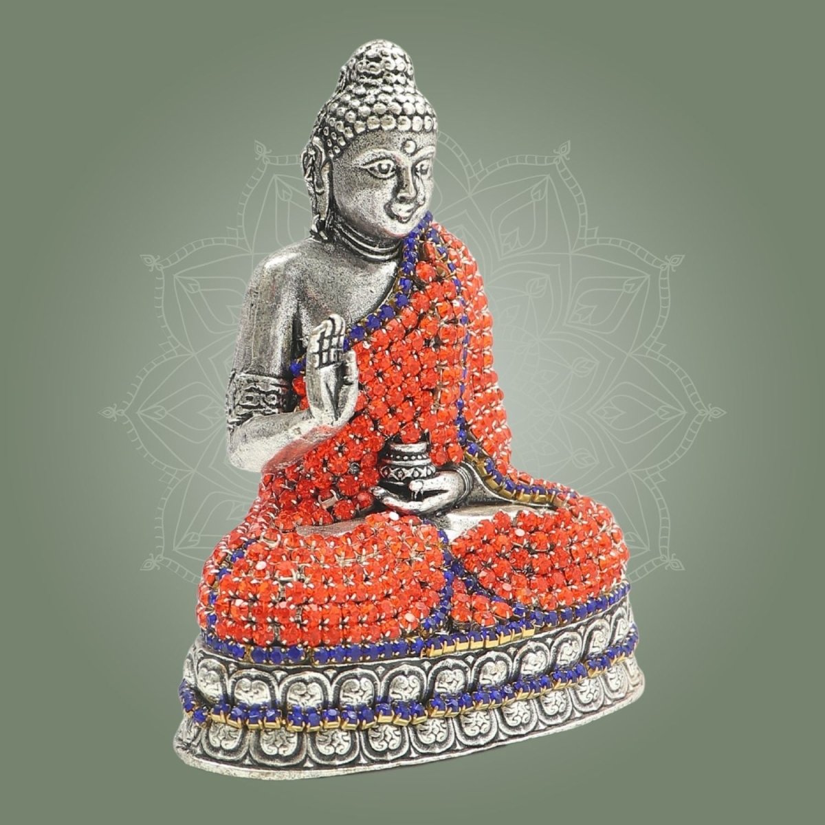 Meditation Brass Buddha Idol Accented with Radiant Stone 4" - Luxeartisanship
