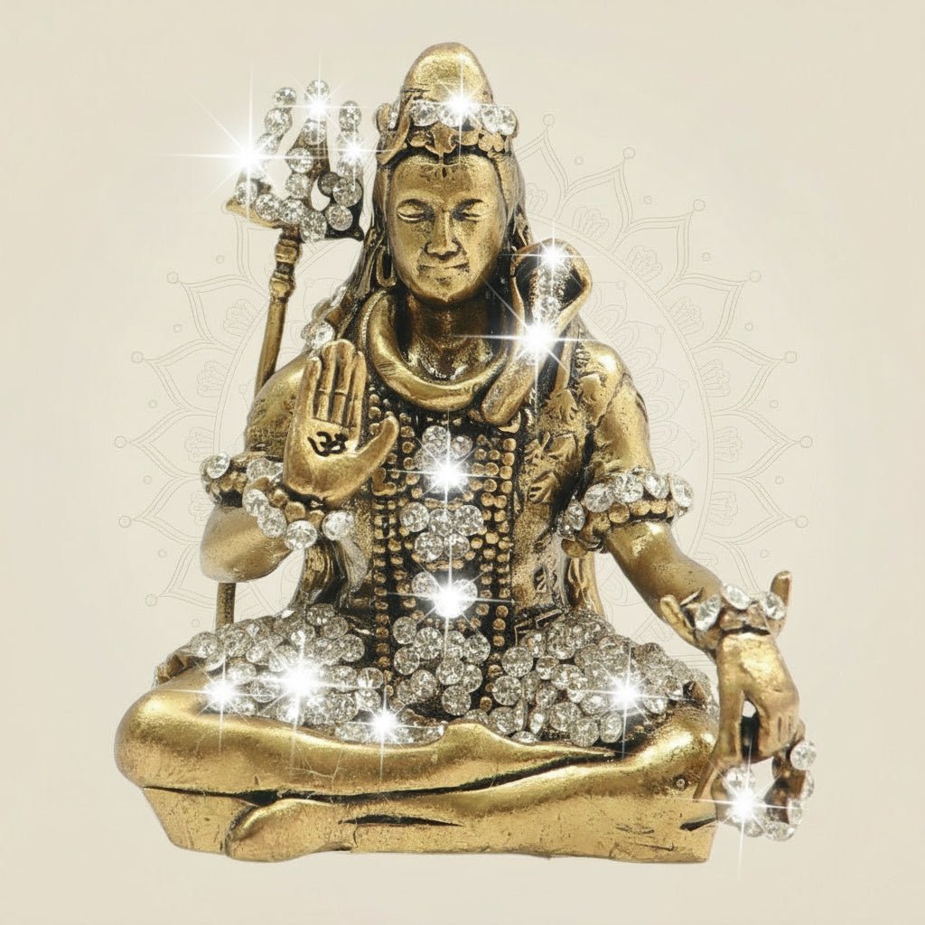 Meditative Brass Shiva Idol Enhanced with Fine Jewellery Stone 3" - Luxeartisanship