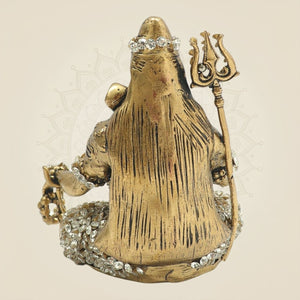 Meditative Brass Shiva Idol Enhanced with Fine Jewellery Stone 3" - Luxeartisanship