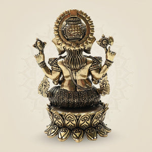 Ornate Brass Ganesha Idol 4"β Seated Ganpati Statue with Detailed Lotus Base - Luxeartisanship