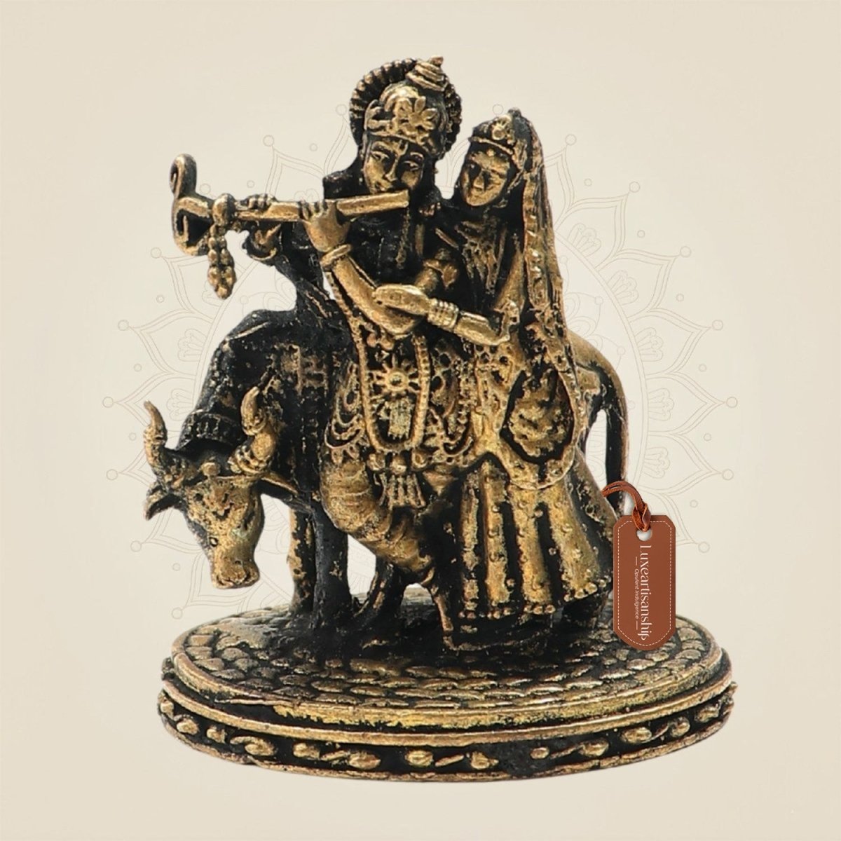 Panchaloha Radha Krishna with Cow – Fine Detailing Bronze Idol