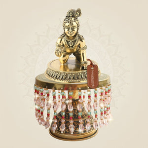 Premium Brass Laddu Gopal Murti on Chowki 7"ā Krishna Bal Form - Luxeartisanship