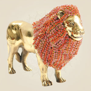 Regal Brass Lion Figurine with Rhinestone Work