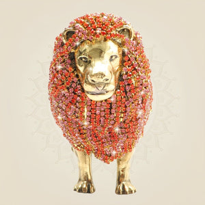 Regal Brass Lion Figurine with Rhinestone Work