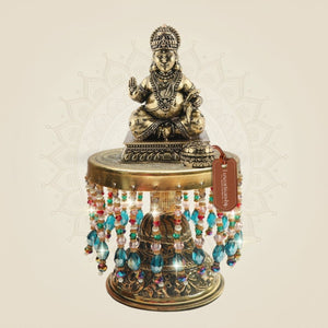 Seated Kuber Brass Idol on Chowki ā A Symbol of Fortune 6.5" - Luxeartisanship