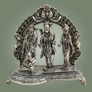 Silver Plated Brass Ram Darbar Idol 4" Featuring Ram, Sita, Lakshman - Luxeartisanship