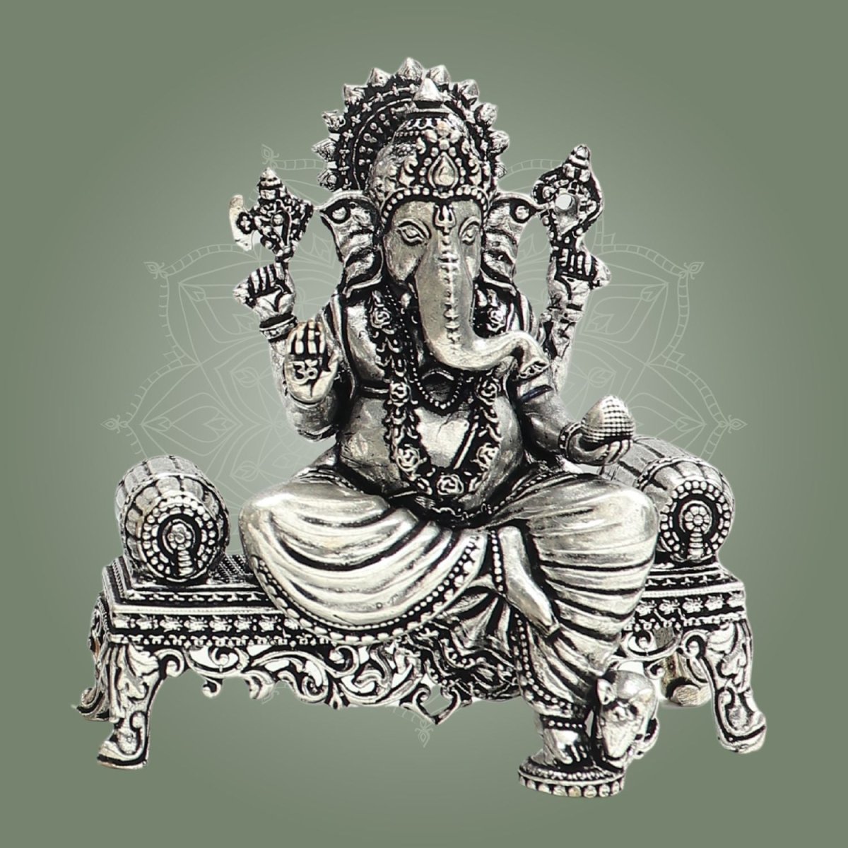 Silver Plated Ganesha Brass Idol, Home Mandir Idol, Puja Murti 3.5" - Luxeartisanship