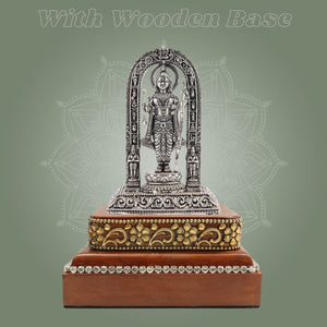 Silver Plated Ram Lalla Brass Idol (4β³) with Polished Square Wooden Stand - Luxeartisanship