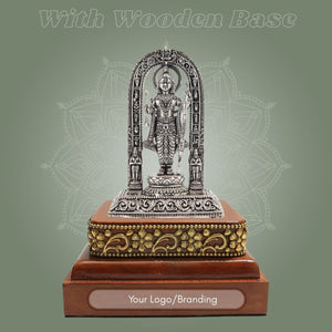 Silver Plated Ram Lalla Brass Idol (4β³) with Polished Square Wooden Stand - Luxeartisanship