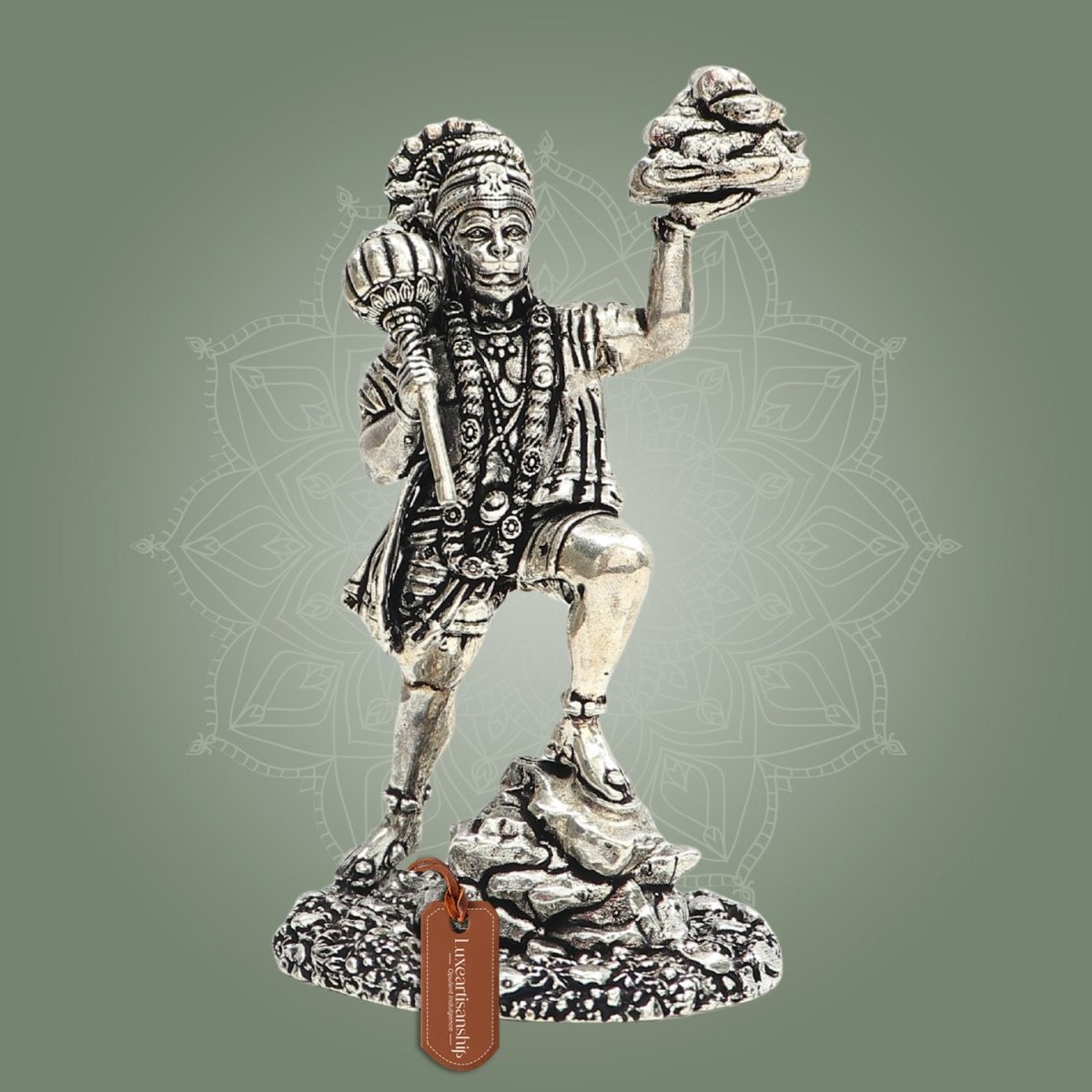 Silver Plated Standing Hanuman Brass Idol for Home Protection 4"