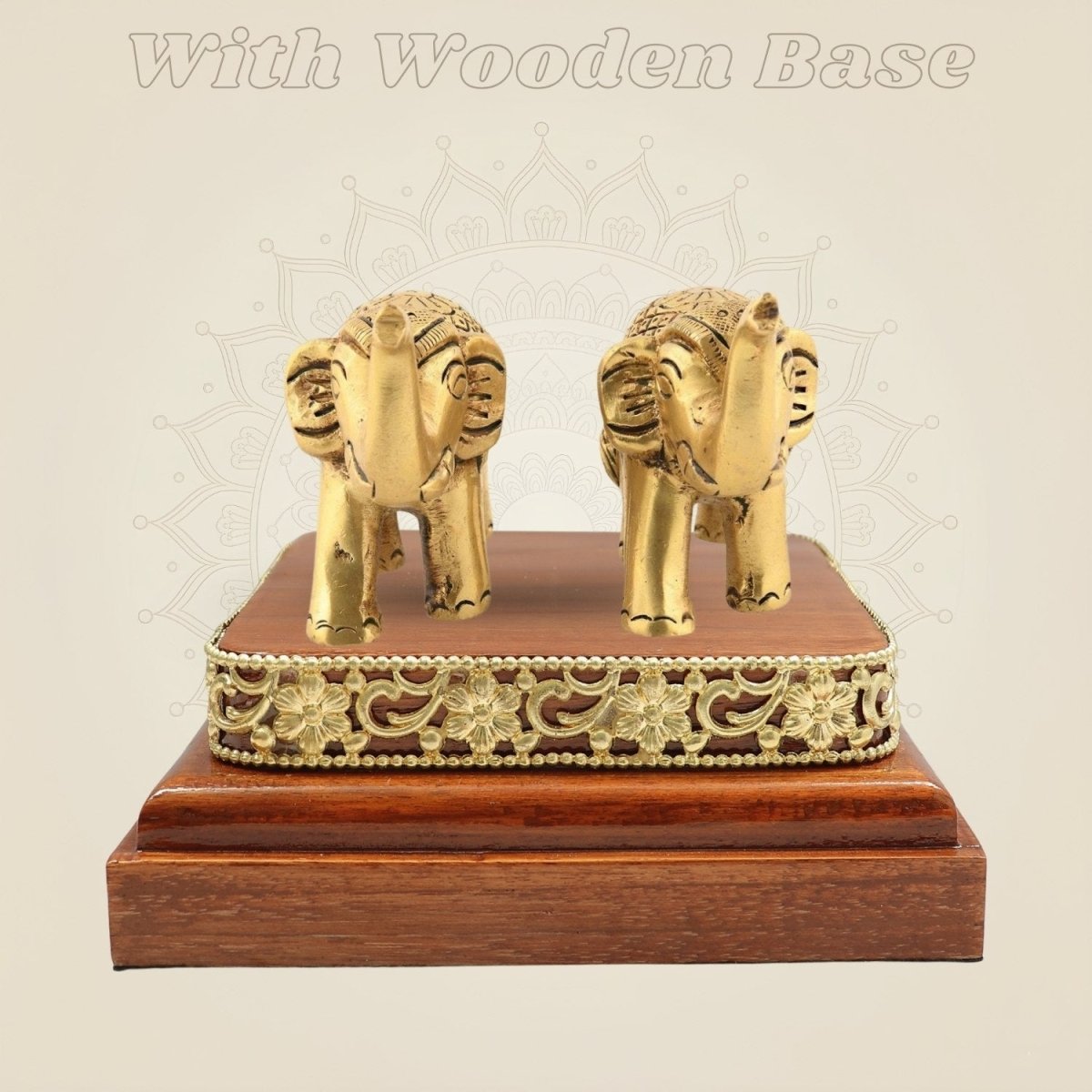 Wooden Base with Brass Elephant Decorative Showpiece Pair