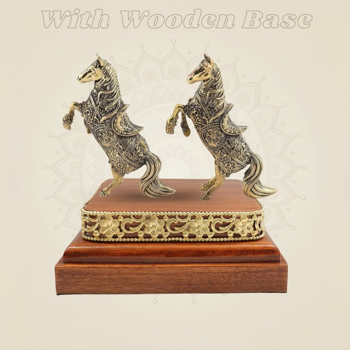 Horse Pair Showpiece Displayed on Wooden Base