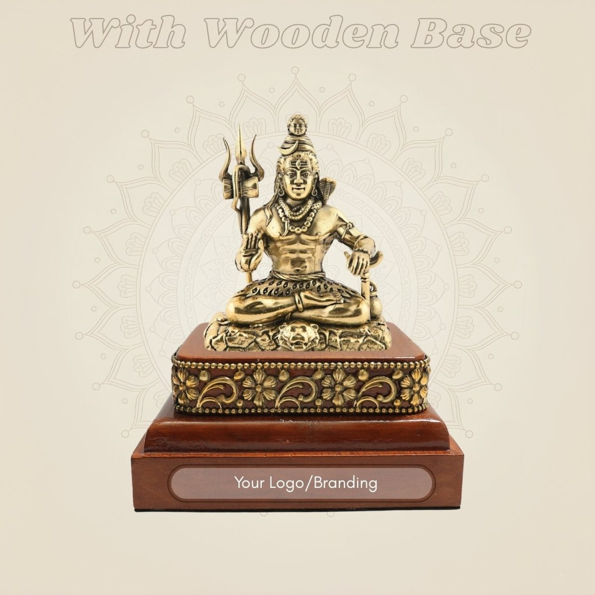 Wooden Platform Seated Brass Shiva Idol