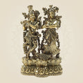 10" Brass Radha Krishna Duo Statue – Intricate Flute & Grace Pose Idol - Luxeartisanship