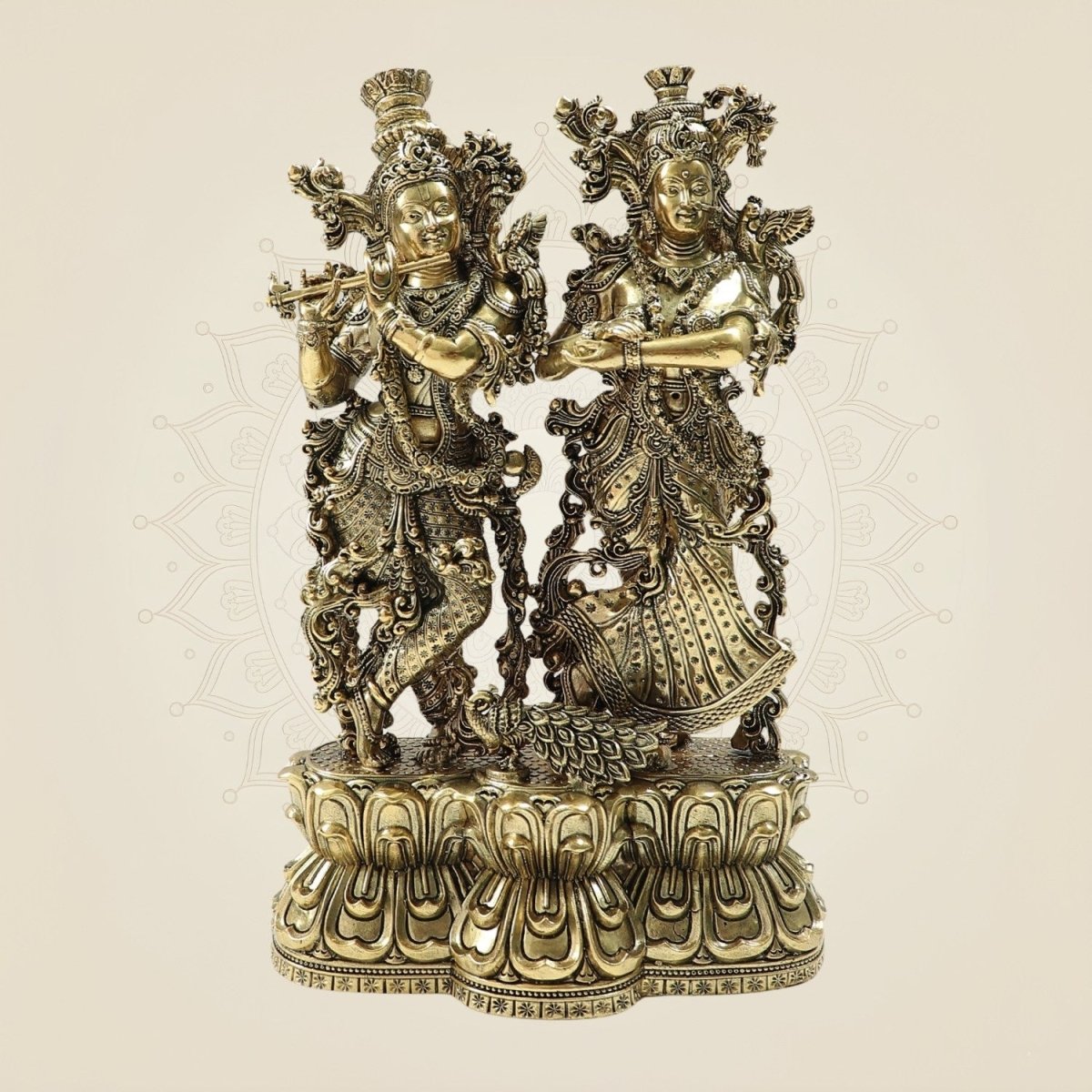 10" Brass Radha Krishna Duo Statue – Intricate Flute & Grace Pose Idol - Luxeartisanship