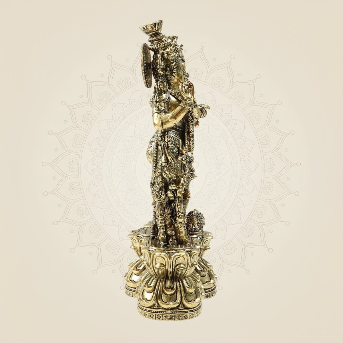 10" Brass Radha Krishna Duo Statue – Intricate Flute & Grace Pose Idol - Luxeartisanship
