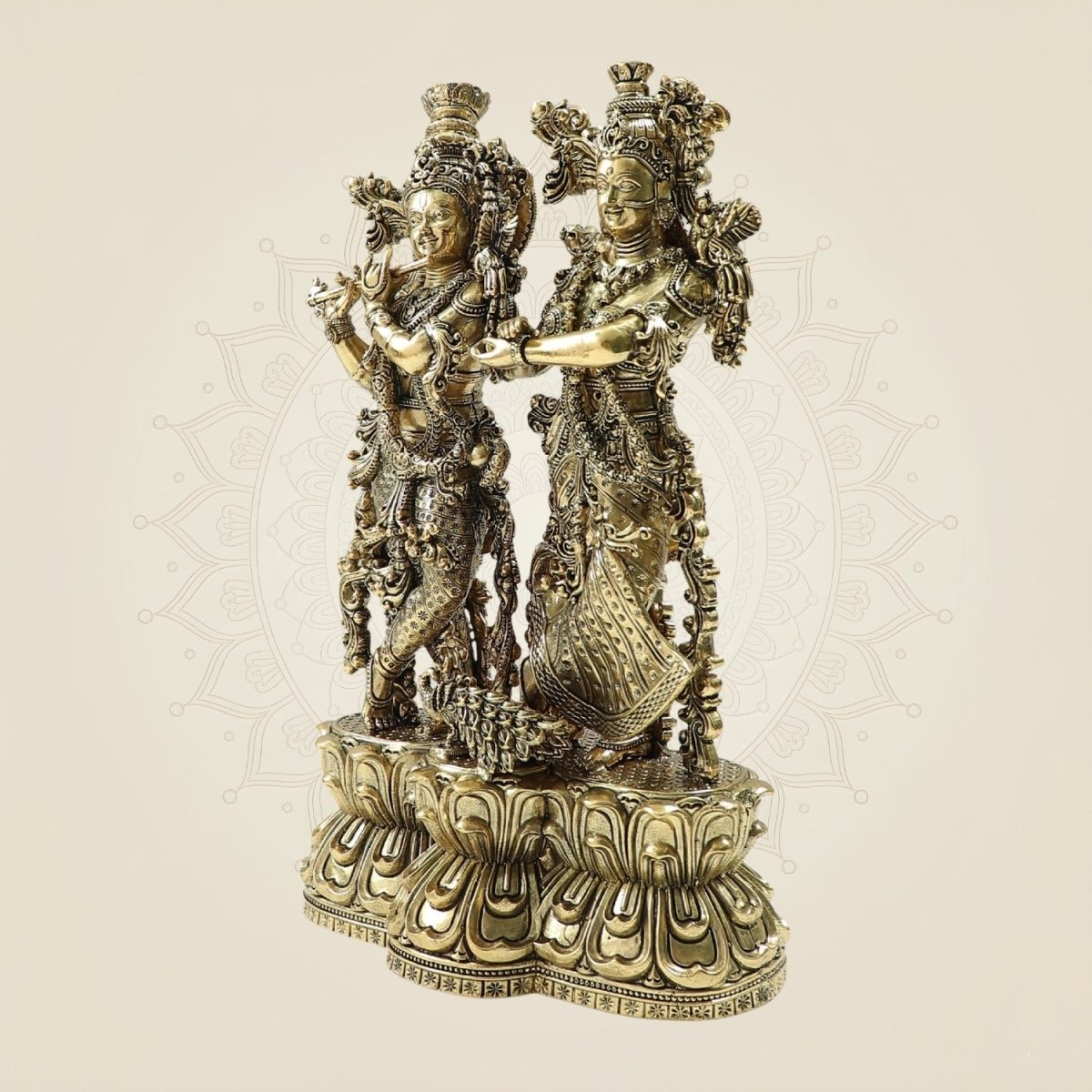 10" Brass Radha Krishna Duo Statue – Intricate Flute & Grace Pose Idol - Luxeartisanship