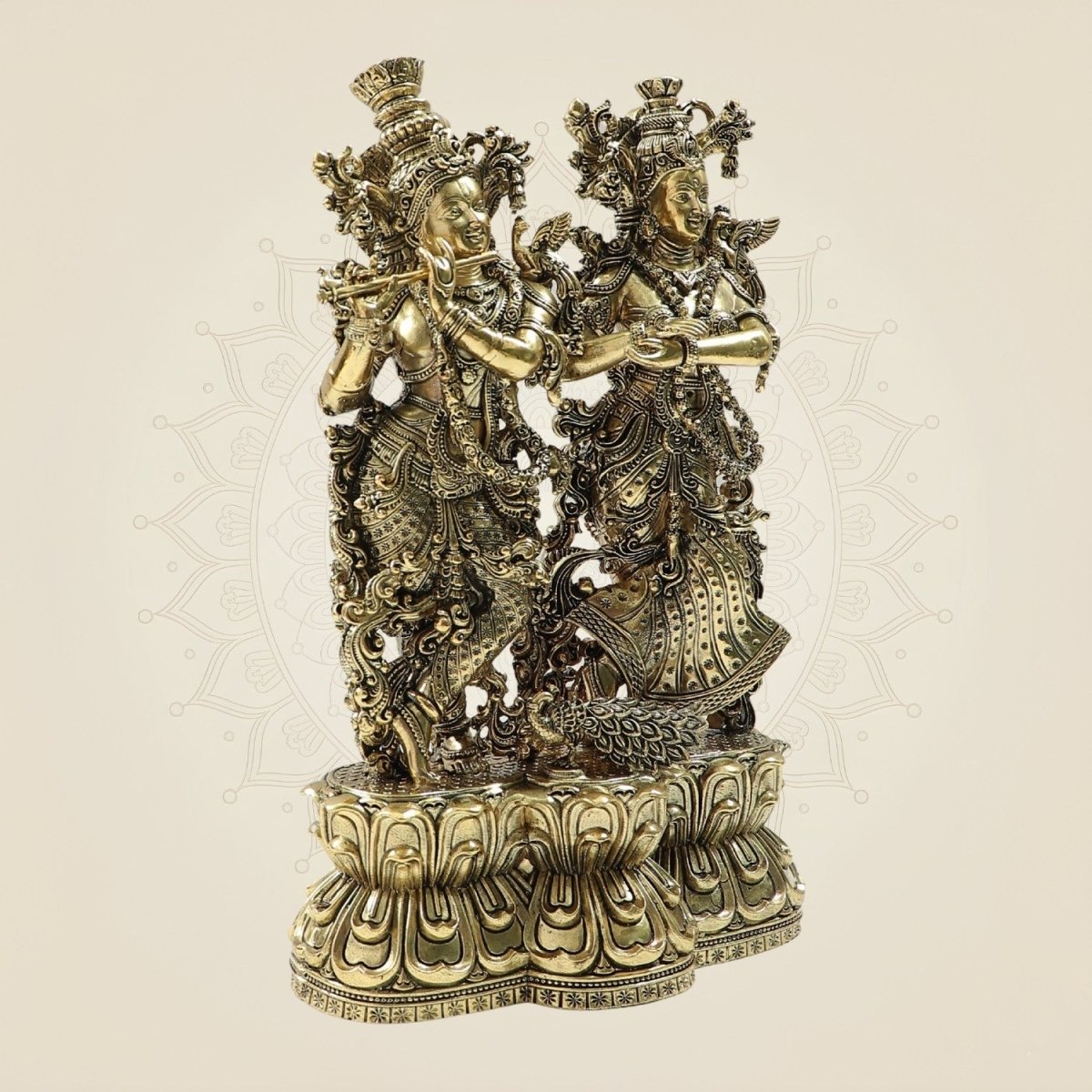 10" Brass Radha Krishna Duo Statue – Intricate Flute & Grace Pose Idol - Luxeartisanship