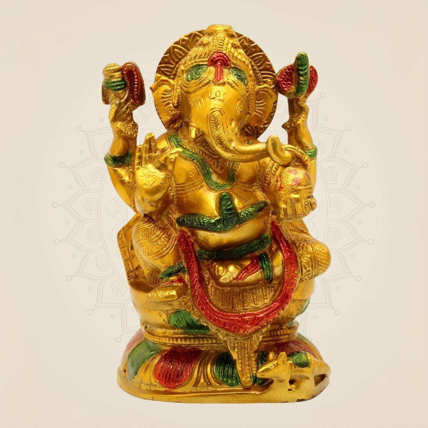 Hand-Painted Brass Ganesha Idol – 7.5" Murti for Mandir & Gift Decor