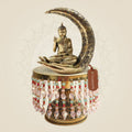 10.25" Meditating Moon Buddha Brass Idol with Chowki for Serene Energy - Luxeartisanship