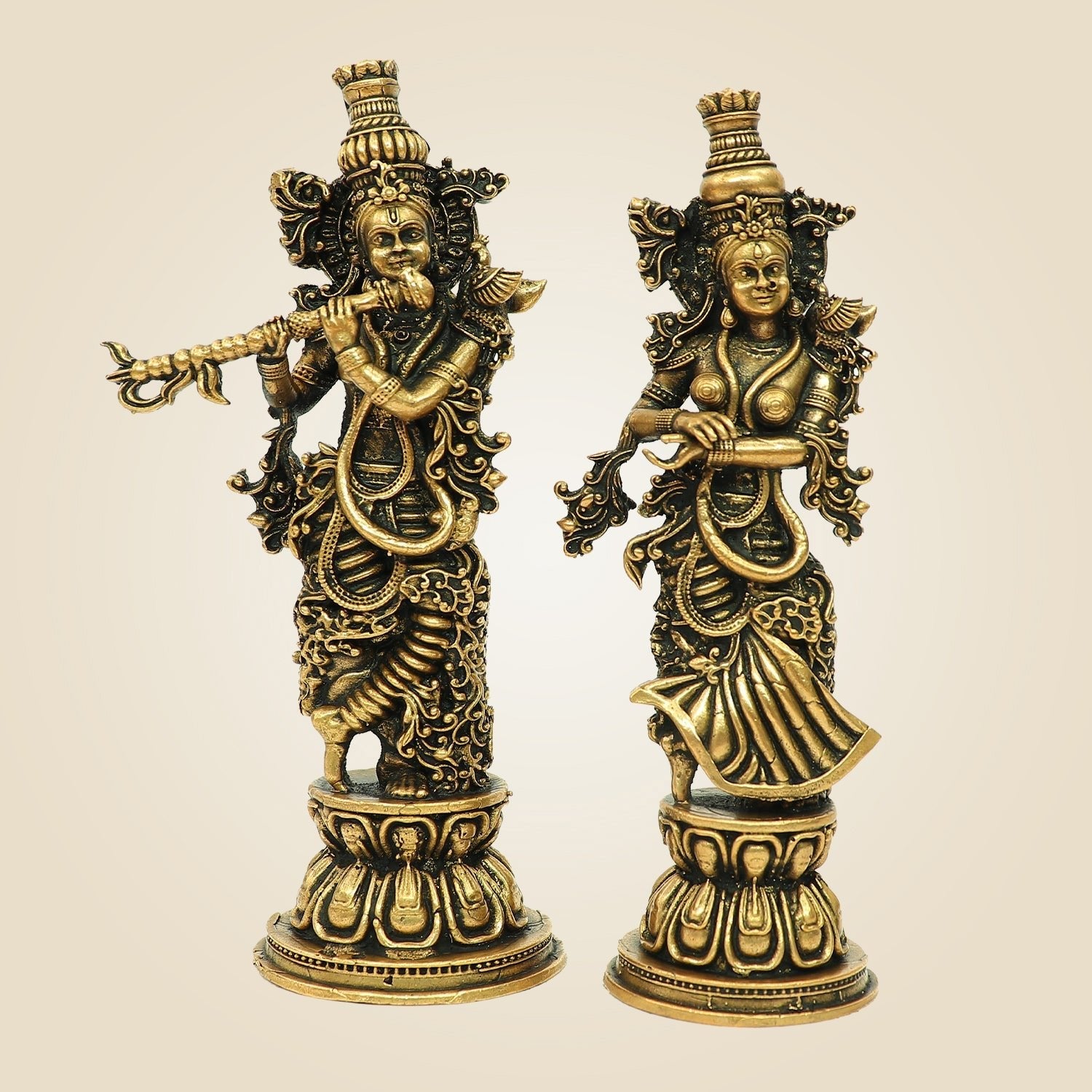 Superfine Radha Krishna Bronze Idol – South Indian Divine Couple Murti 4.75"