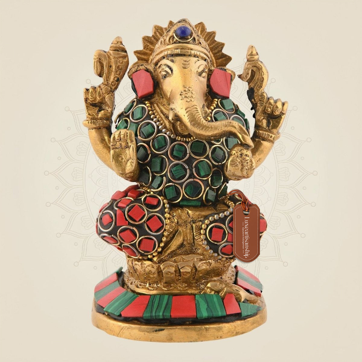 4.25″ Brass Blessing Ganesha Idol – Multicolor Handcrafted Statue for Decor & Devotion